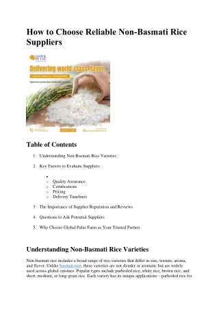 How to Choose Reliable Non-Basmati Rice Suppliers