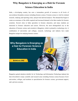 Why Bangalore is Emerging as a Hub for Forensic Science Education in India