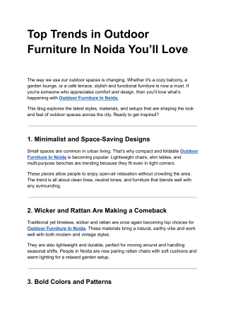 Top Trends in Outdoor Furniture In Noida You’ll Love