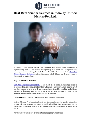 Best Data Science Courses in India by Unified Mentor Pvt. Ltd