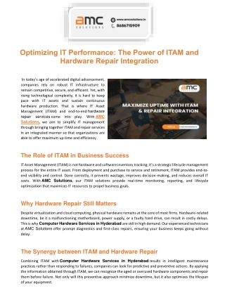 Optimizing IT Performance The Power of ITAM and Hardware Repair Integration