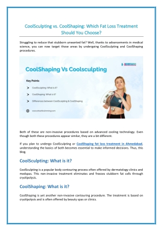 CoolSculpting vs. CoolShaping: Which Fat Loss Treatment Should You Choose?