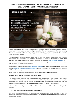 INNOVATIONS IN DAIRY PRODUCT PACKAGING MACHINES ENHANCING SHELF LIFE AND HYGIENE FOR AFRICA’S DAIRY SECTOR.