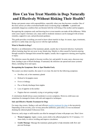 How Can You Treat Mastitis in Dogs Naturally and Effectively Without Risking Their Health