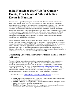 Hub for Outdoor Events, Free Classes, Indian Events in Houston