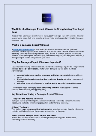 The Role of a Damages Expert Witness in Strengthening Your Legal Case