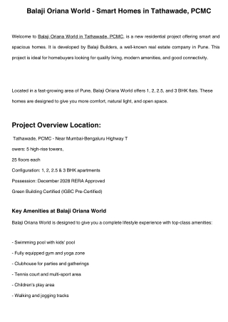 Welcome to Balaji Oriana World Balaji Oriana World in Tathawade, PCMC (1)
