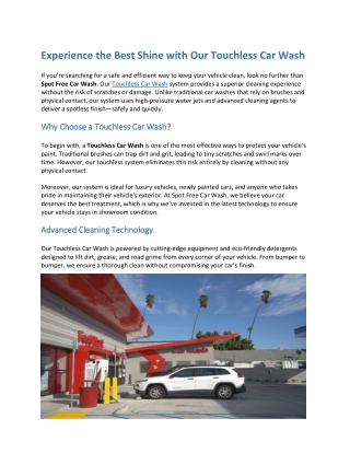 Experience the Best Shine with Our Touchless Car Wash