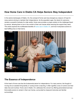 How Home Care in Diablo CA Helps Seniors Stay Independent