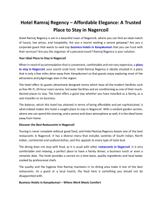 Place To Stay In Nagercoil  - Ramraj Regency