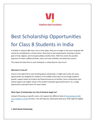 Best Scholarship Opportunities for Class 8 Students in India