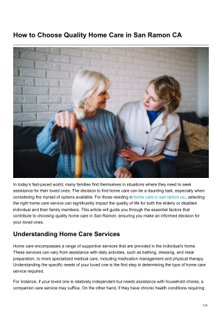 How to Choose Quality Home Care in San Ramon CA