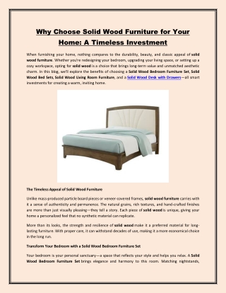 Why Choose Solid Wood Furniture for Your Home A Timeless Investment