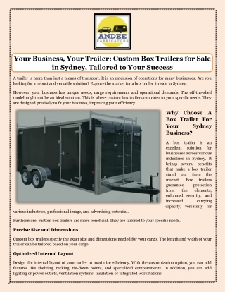 Your Business, Your Trailer Custom Box Trailers for Sale in Sydney, Tailored to Your Success