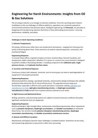 Engineering for Harsh Environments-Insights from Oil & Gas Solutions