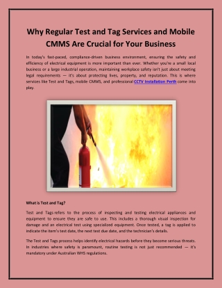 Why Regular Test and Tag Services and Mobile CMMS Are Crucial for Your Business