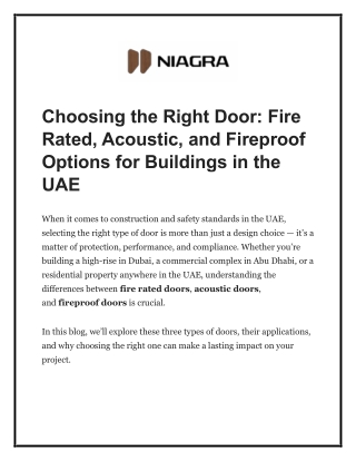 Choosing the Right Door Fire Rated, Acoustic, and Fireproof Options for Buildings in the UAE