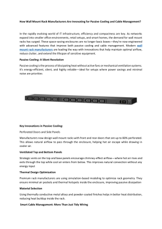 How Wall Mount Rack Manufacturers Are Innovating for Passive Cooling and Cable Management