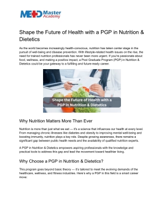 Shape the Future of Health with a PGP in Nutrition & Dietetics