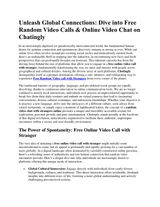Dive into Free Random Video Calls Online on Chatingly