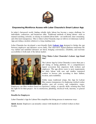 Empowering Workforce Access with Lebar Chaurahas Smart Labour App