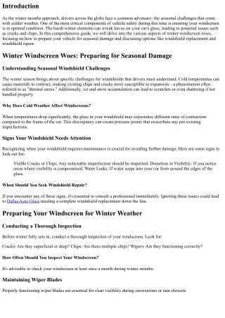 Winter Windscreen Woes: Preparing for Seasonal Damage