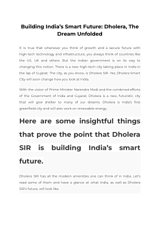 Building India’s Smart Future Dholera, The Dream Unfolded