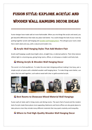 Fusion Style Explore Acrylic and Wooden Wall Hanging Decor Ideas