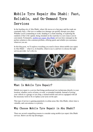 Mobile Tyre Repair Abu Dhabi
