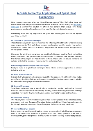 A Guide to the Top Applications of Spiral Heat Exchangers