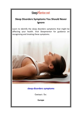 Sleep Disorders Symptoms You Should Never Ignore