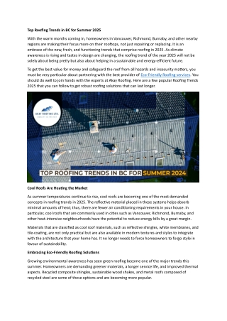 Top Roofing Trends in BC for Summer 2025