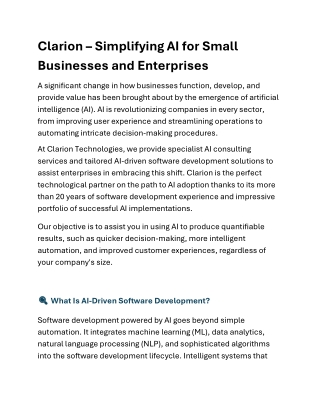 Clarion – Simplifying AI for Small Businesses and Enterprises