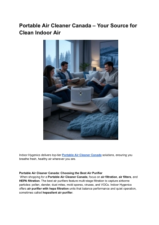 Portable Air Cleaner Canada – Your Source for Clean Indoor Air