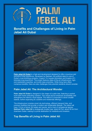 Benefits and Challenges of Living in Palm Jebel Ali Dubai
