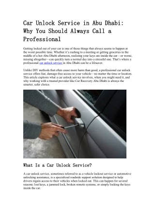 Car Unlock Service in Abu Dhabi