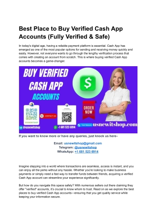 Best Place to Buy Verified Cash App Accounts (Fully Verified & Safe)