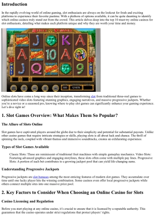 Top 10 Must-Try Online Casinos for Slot Enthusiasts
