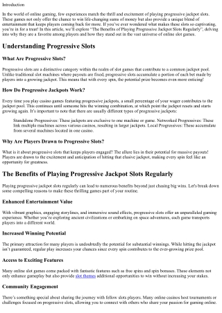 The Benefits of Playing Progressive Jackpot Slots Regularly