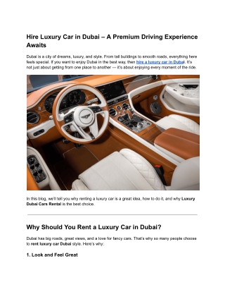 Hire Luxury Car in Dubai – A Premium Driving Experience Awaits
