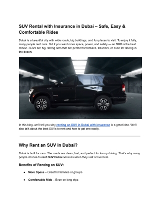 SUV Rental with Insurance in Dubai – Safe, Easy & Comfortable Rides