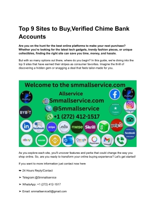 Top 9 Sites to Buy,Verified Chime Bank Accounts