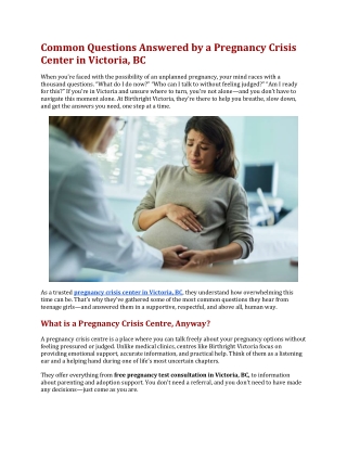 Common Questions Answered by a Pregnancy Crisis Center in Victoria BC