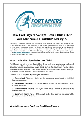 How Fort Myers Weight Loss Clinics Help You Embrace a Healthier Lifestyle