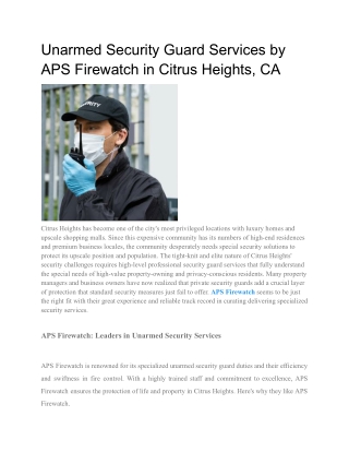 Unarmed Security Guard Services by APS Firewatch in Citrus Heights, CA