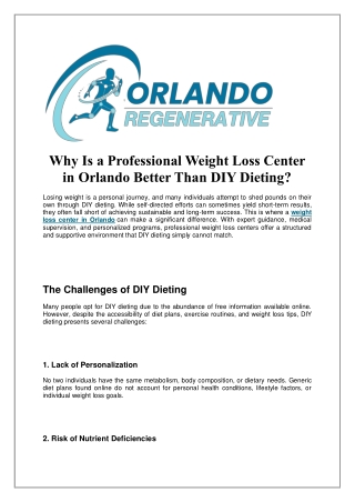 Why Is a Professional Weight Loss Center in Orlando Better Than DIY Dieting