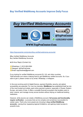 Buy Verified WebMoney Accounts Improve Daily Focus