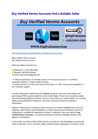 Buy Verified Venmo Accounts find a Reliable Seller