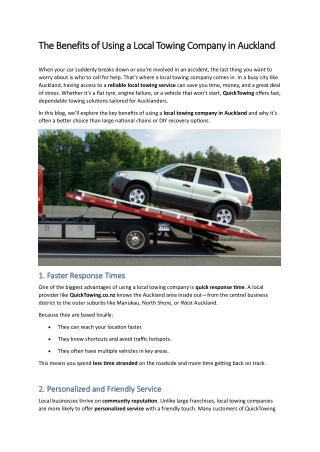 The Benefits of Using a Local Towing Company in Auckland