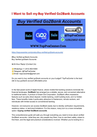 I Want to Sell my Buy Verified Go2Bank Accounts